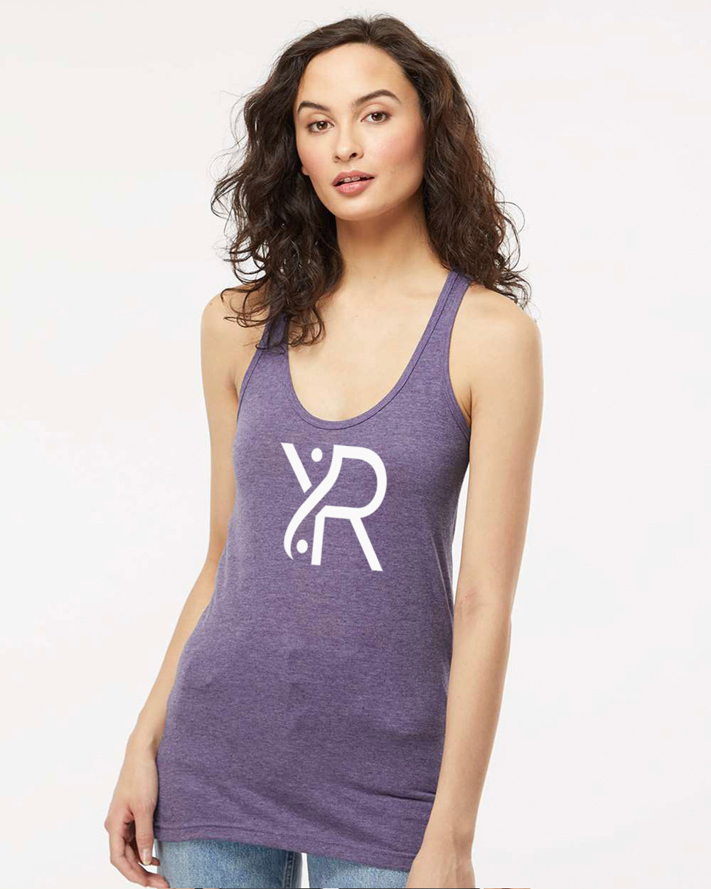 YR - Women's Racerback Tank (White Full Chest Logo)