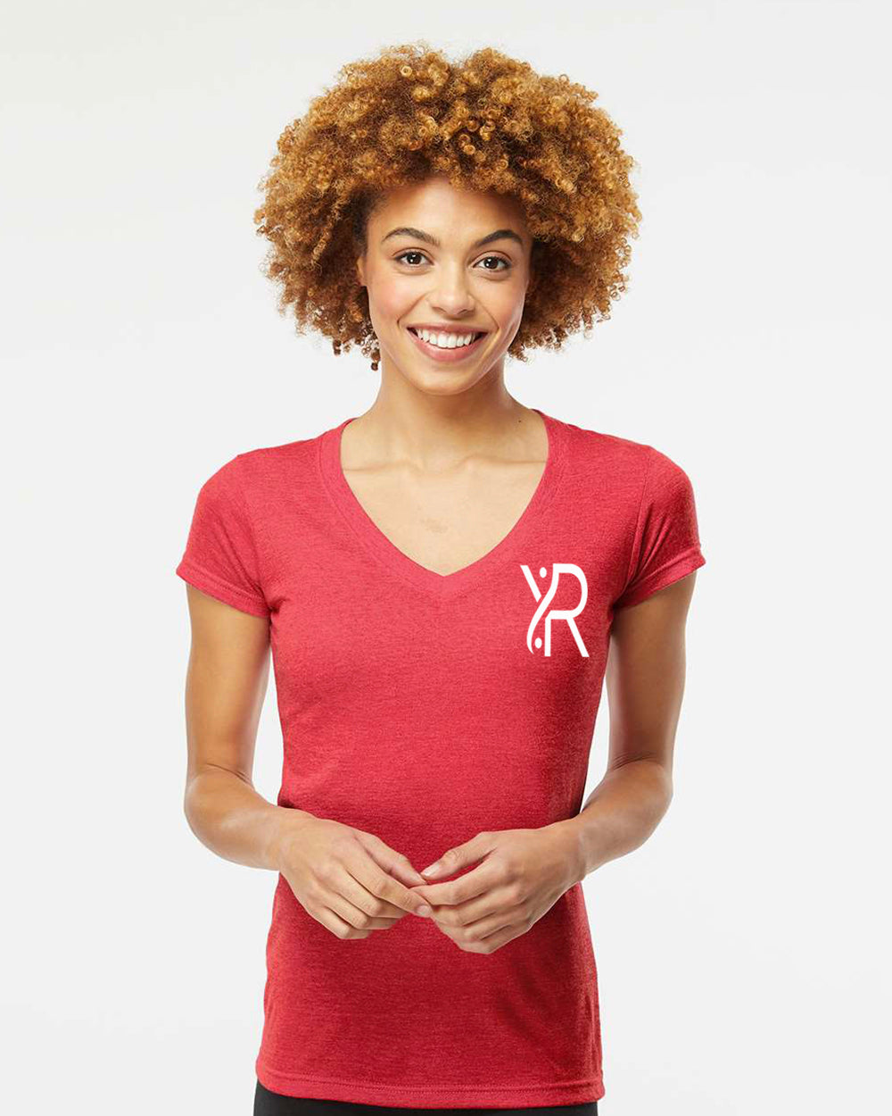 YR - Women's V-Neck (White Small Chest Logo)