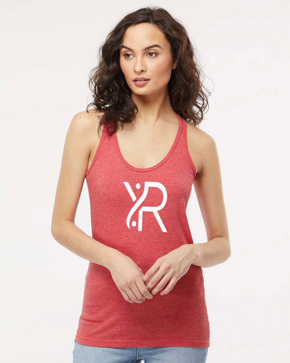 YR - Women's Racerback Tank (White Full Chest Logo)