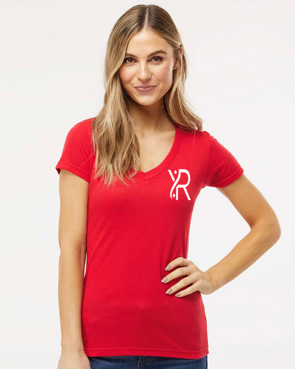 YR - Women's V-Neck (White Small Chest Logo)