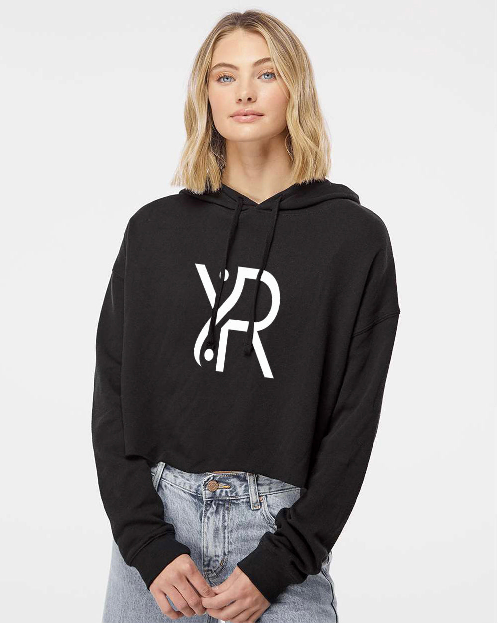 YR - Women's Cropped Hoodie (White Full Chest Logo)