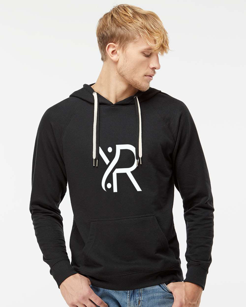 YR - Unisex Lightweight Hoodie (White Full Chest Logo)