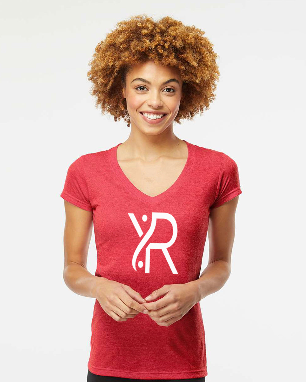 YR - Women's V-Neck (White Full Chest Logo)