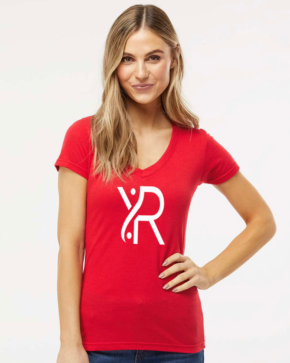 YR - Women's V-Neck (White Full Chest Logo)
