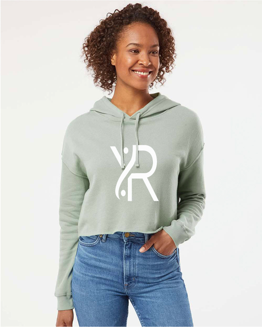 YR - Women's Cropped Hoodie (White Full Chest Logo)